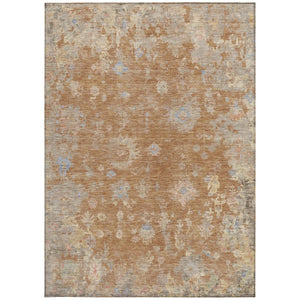 HomeRoots 5' Copper and Beige Floral Washable Area Rug – Durable, Stain-Resistant for Indoor & Outdoor Use 658400
