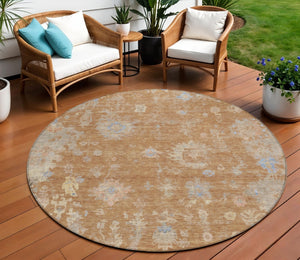 HomeRoots 8' Copper and Beige Round Floral Area Rug - Stylish, Washable, Indoor/Outdoor for Any Space 658401