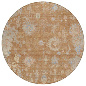 HomeRoots 8' Copper and Beige Round Floral Area Rug - Stylish, Washable, Indoor/Outdoor for Any Space 658401