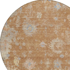 HomeRoots 8' Copper and Beige Round Floral Area Rug - Stylish, Washable, Indoor/Outdoor for Any Space 658401