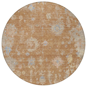 HomeRoots 8' Copper and Beige Round Floral Area Rug - Stylish, Washable, Indoor/Outdoor for Any Space 658401