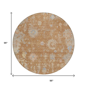 HomeRoots 8' Copper and Beige Round Floral Area Rug - Stylish, Washable, Indoor/Outdoor for Any Space 658401