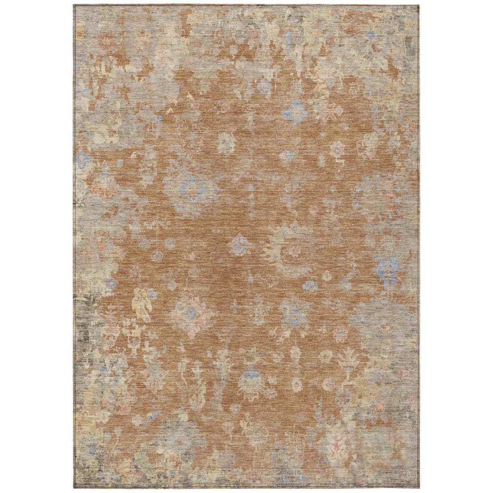 HomeRoots 8' X 10' Copper and Beige Floral Indoor-Outdoor Washable Area Rug for Stylish, Durable Living Spaces 658402