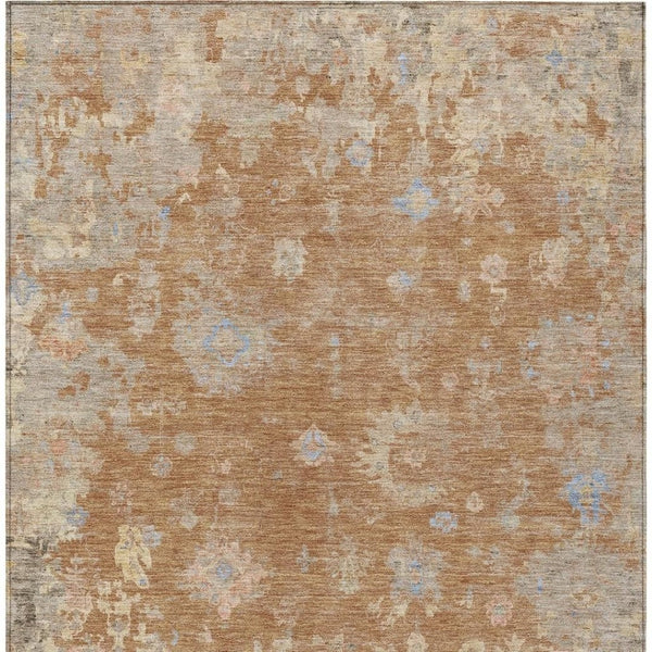 HomeRoots 10' Copper & Beige Floral Washable Area Rug - Durable Indoor/Outdoor Design for High-Traffic Spaces 658404