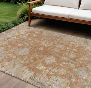 HomeRoots 10' Copper & Beige Floral Washable Area Rug - Durable Indoor/Outdoor Design for High-Traffic Spaces 658404