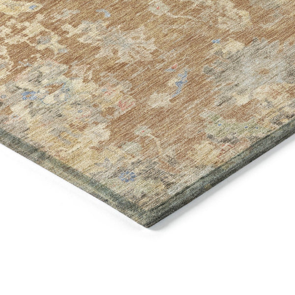 HomeRoots 10' Copper & Beige Floral Washable Area Rug - Durable Indoor/Outdoor Design for High-Traffic Spaces 658404