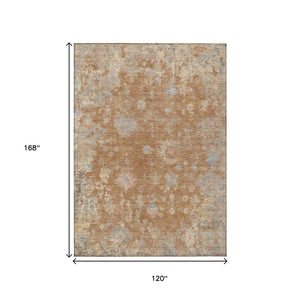 HomeRoots 10' Copper & Beige Floral Washable Area Rug - Durable Indoor/Outdoor Design for High-Traffic Spaces 658404