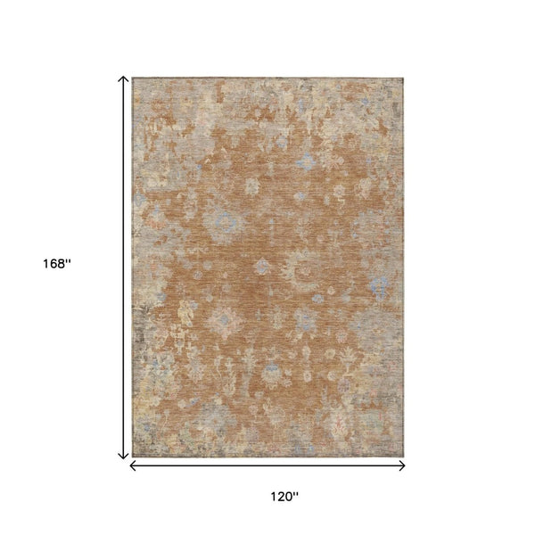 HomeRoots 10' Copper & Beige Floral Washable Area Rug - Durable Indoor/Outdoor Design for High-Traffic Spaces 658404