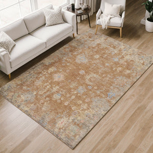 HomeRoots 10' Copper & Beige Floral Washable Area Rug - Durable Indoor/Outdoor Design for High-Traffic Spaces 658404