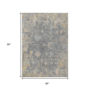 HomeRoots 5' X 8' Gray Beige Floral Washable Area Rug - Durable, Stylish, Indoor/Outdoor, Easy Care & Soft 658406