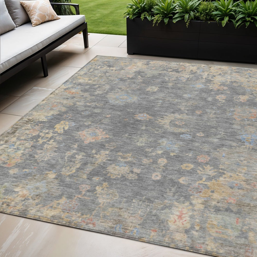 HomeRoots 5' X 8' Gray Beige Floral Washable Area Rug - Durable, Stylish, Indoor/Outdoor, Easy Care & Soft 658406