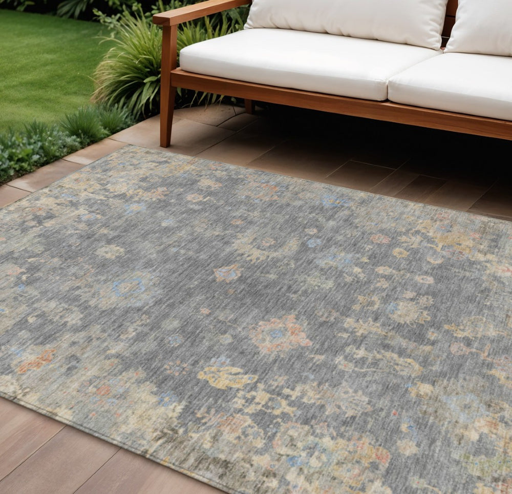 HomeRoots 8' X 10' Gray and Beige Floral Washable Area Rug – Durable, Stylish, Perfect for Indoor & Outdoor Use! 658408