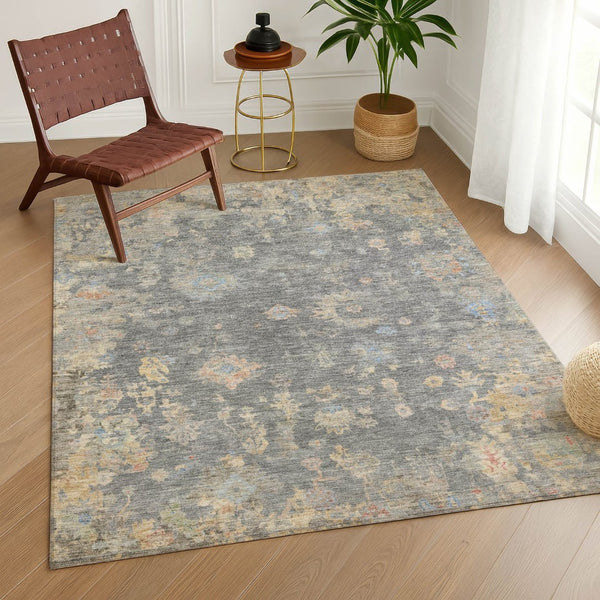 HomeRoots 8' X 10' Gray and Beige Floral Washable Area Rug – Durable, Stylish, Perfect for Indoor & Outdoor Use! 658408