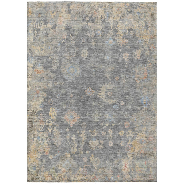 HomeRoots 9' X 12' Gray and Beige Floral Area Rug - Machine Washable, Indoor/Outdoor, Durable, Stain-Resistant Design 658409