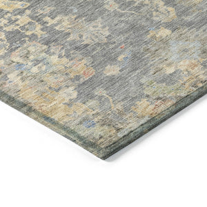 HomeRoots 9' X 12' Gray and Beige Floral Area Rug - Machine Washable, Indoor/Outdoor, Durable, Stain-Resistant Design 658409