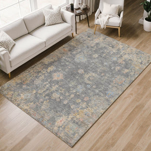 HomeRoots 9' X 12' Gray and Beige Floral Area Rug - Machine Washable, Indoor/Outdoor, Durable, Stain-Resistant Design 658409
