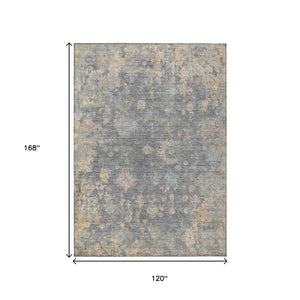 HomeRoots 10' Elegant Gray and Beige Floral Washable Area Rug - Indoor/Outdoor, Stain-Resistant, Durable Design 658410