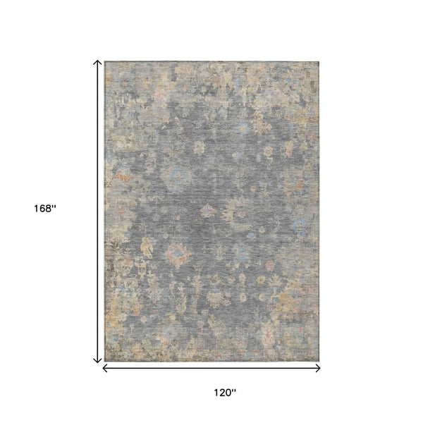 HomeRoots 10' Elegant Gray and Beige Floral Washable Area Rug - Indoor/Outdoor, Stain-Resistant, Durable Design 658410