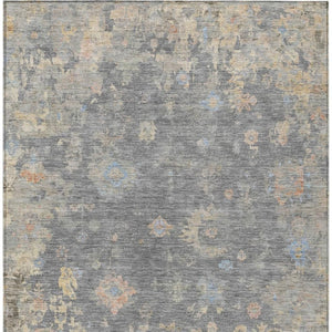 HomeRoots 10' Elegant Gray and Beige Floral Washable Area Rug - Indoor/Outdoor, Stain-Resistant, Durable Design 658410