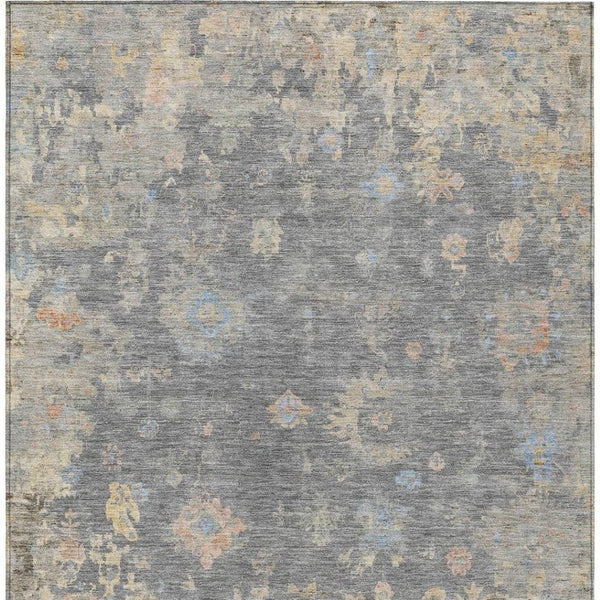 HomeRoots 10' Elegant Gray and Beige Floral Washable Area Rug - Indoor/Outdoor, Stain-Resistant, Durable Design 658410