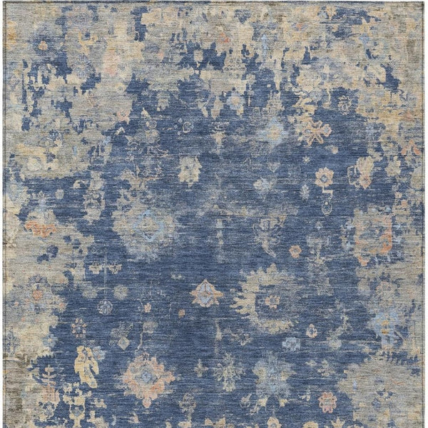HomeRoots 9' X 12' Washable Floral Area Rug in Navy, Gray & Beige - Elegant Indoor/Outdoor Decor Solution! 658415