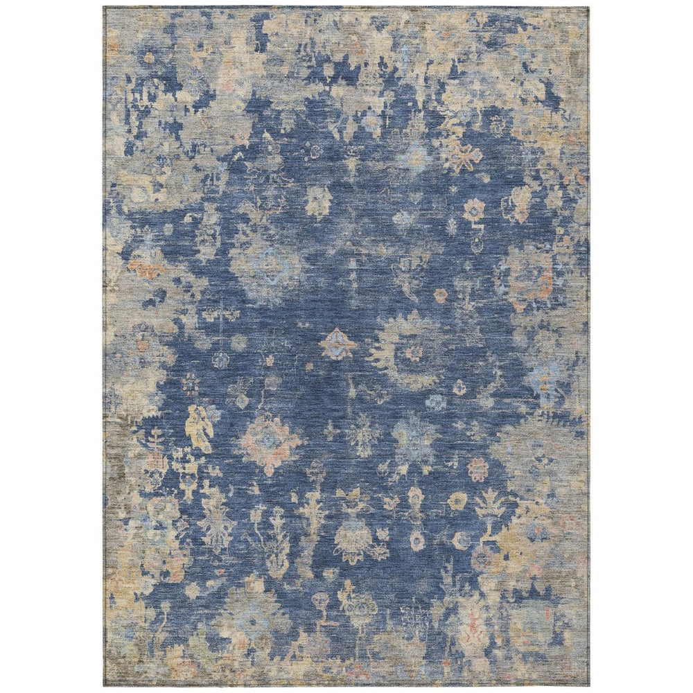 HomeRoots 9' X 12' Washable Floral Area Rug in Navy, Gray & Beige - Elegant Indoor/Outdoor Decor Solution! 658415