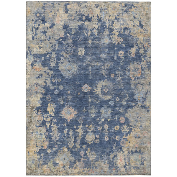 HomeRoots 9' X 12' Washable Floral Area Rug in Navy, Gray & Beige - Elegant Indoor/Outdoor Decor Solution! 658415