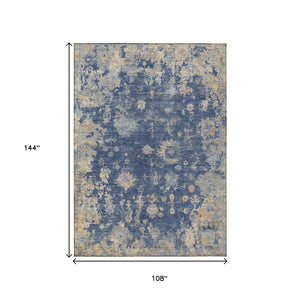 HomeRoots 9' X 12' Washable Floral Area Rug in Navy, Gray & Beige - Elegant Indoor/Outdoor Decor Solution! 658415