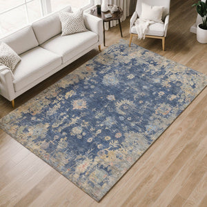 HomeRoots 9' X 12' Washable Floral Area Rug in Navy, Gray & Beige - Elegant Indoor/Outdoor Decor Solution! 658415