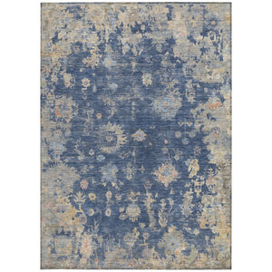 HomeRoots 10' Navy Blue Gray Beige Floral Area Rug - Washable, Durable Indoor/Outdoor Décor for High-Traffic Areas 658416