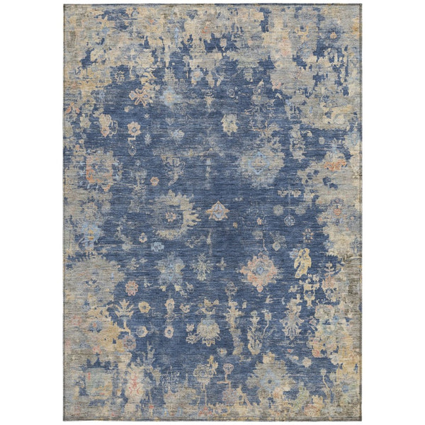 HomeRoots 10' Navy Blue Gray Beige Floral Area Rug - Washable, Durable Indoor/Outdoor Décor for High-Traffic Areas 658416