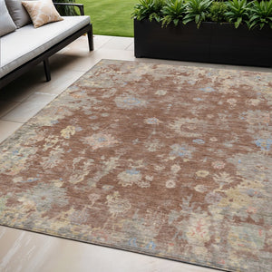 HomeRoots 5' X 8' Chili Red and Beige Floral Washable Area Rug – Durable, Stylish, Perfect for Indoor & Outdoor Use! 658418