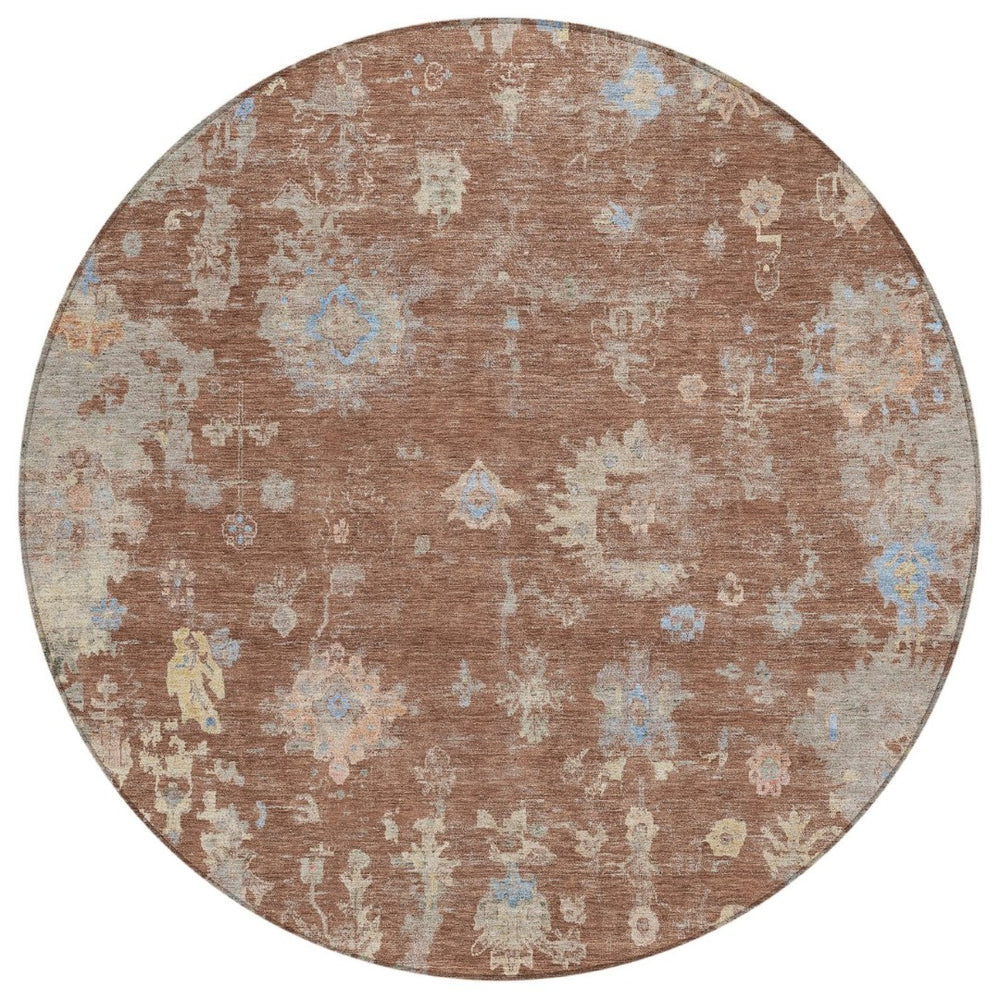 HomeRoots 8' Chili Red Floral Round Rug – Durable, Washable Indoor/Outdoor Area Rug for Stylish Spaces 658419