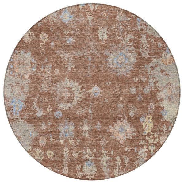 HomeRoots 8' Chili Red Floral Round Rug – Durable, Washable Indoor/Outdoor Area Rug for Stylish Spaces 658419