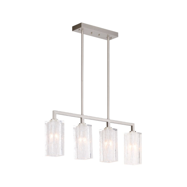 Wildwood Lucallan Satin Nickel 4-Light Linear Pendant With Ice-Textured Acrylic Shades For Islands (41") 65842