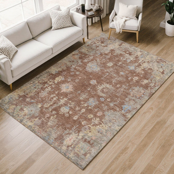 HomeRoots 8' X 10' Chili Red Floral Area Rug - Durable, Washable Design for Indoor & Outdoor Spaces, Easy Care 658420
