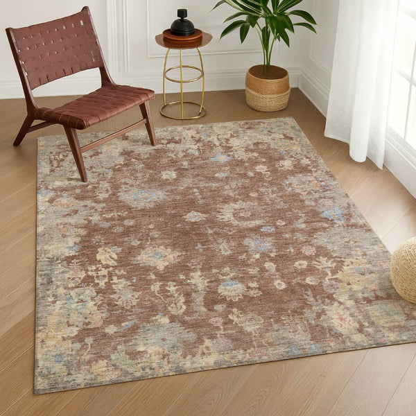 HomeRoots 9' Chili Red & Beige Floral Area Rug - Washable, Durable, Indoor/Outdoor Use for Stylish Spaces 658421