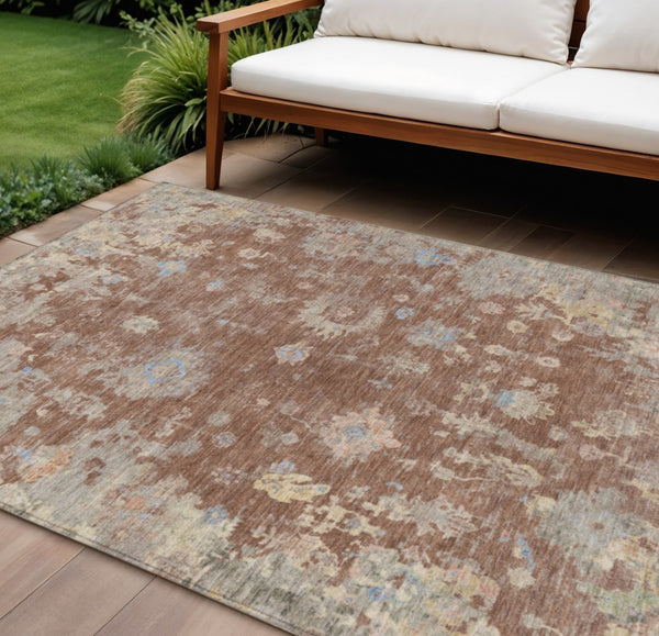 HomeRoots 10' Chili Red and Beige Floral Indoor Outdoor Area Rug – Durable, Washable, Stylish for Any Space! 658422