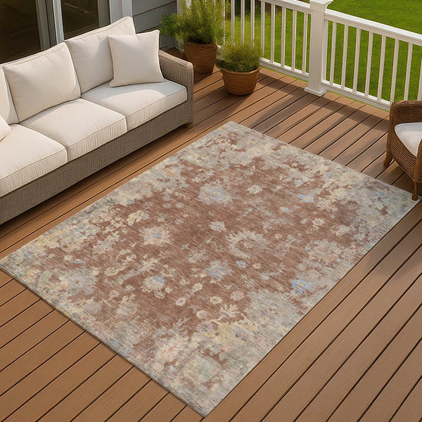 HomeRoots 10' Chili Red and Beige Floral Indoor Outdoor Area Rug – Durable, Washable, Stylish for Any Space! 658422