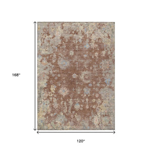 HomeRoots 10' Chili Red and Beige Floral Indoor Outdoor Area Rug – Durable, Washable, Stylish for Any Space! 658422