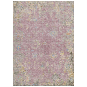 HomeRoots 5' Floral Charm Area Rug in Pink, Beige & Gray – Washable, Durable for Indoor/Outdoor Use, Easy Care 658424
