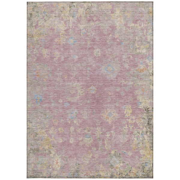 HomeRoots 5' Floral Charm Area Rug in Pink, Beige & Gray – Washable, Durable for Indoor/Outdoor Use, Easy Care 658424