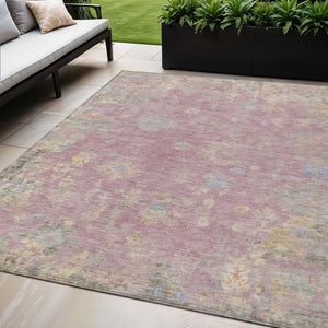 HomeRoots 5' Floral Charm Area Rug in Pink, Beige & Gray – Washable, Durable for Indoor/Outdoor Use, Easy Care 658424
