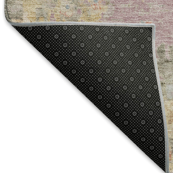 HomeRoots 8' Stylish Pink Beige and Gray Round Floral Washable Area Rug for Indoor/Outdoor Spaces, Durable Design 658425
