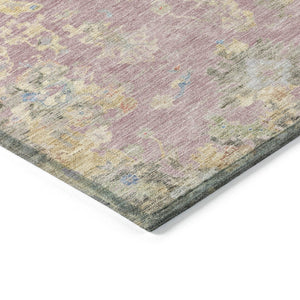 HomeRoots 8' Stylish Pink Beige and Gray Round Floral Washable Area Rug for Indoor/Outdoor Spaces, Durable Design 658425
