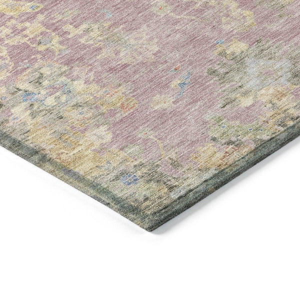HomeRoots 8' Stylish Pink Beige and Gray Round Floral Washable Area Rug for Indoor/Outdoor Spaces, Durable Design 658425