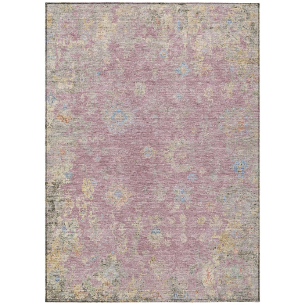 HomeRoots 8' X 10' Floral Washable Area Rug in Pink, Beige & Gray - Durable, Stylish for Indoor/Outdoor Use! 658426