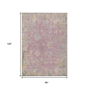 HomeRoots 8' X 10' Floral Washable Area Rug in Pink, Beige & Gray - Durable, Stylish for Indoor/Outdoor Use! 658426
