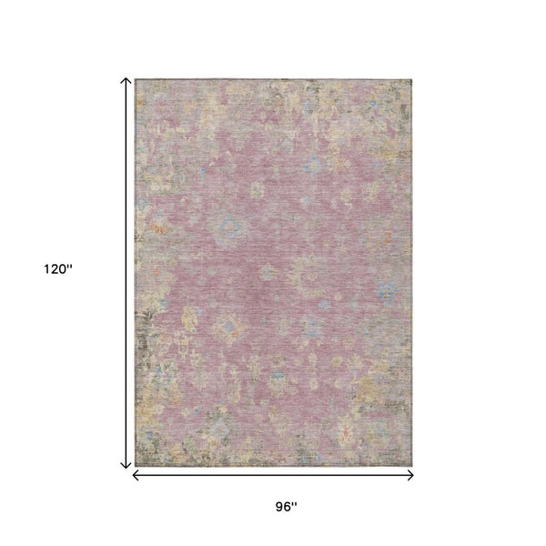 HomeRoots 8' X 10' Floral Washable Area Rug in Pink, Beige & Gray - Durable, Stylish for Indoor/Outdoor Use! 658426