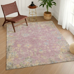 HomeRoots 8' X 10' Floral Washable Area Rug in Pink, Beige & Gray - Durable, Stylish for Indoor/Outdoor Use! 658426